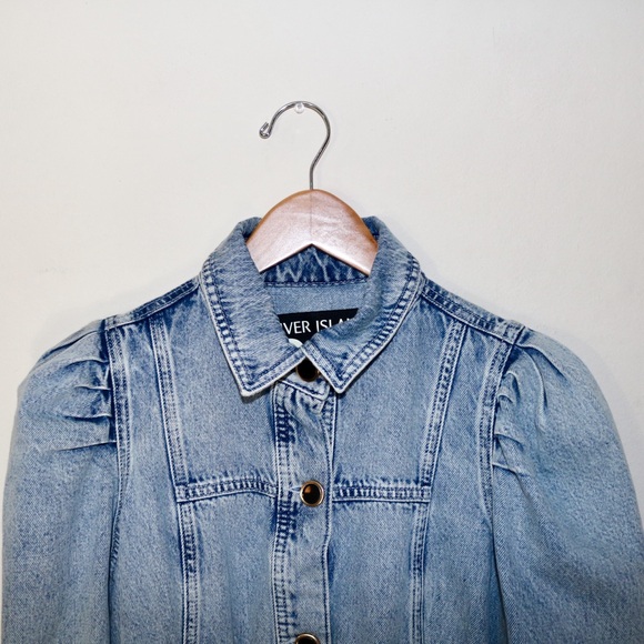 River Island Tinker T Frill Mini Denim Shirt Dress in Light Blue - Picture 6 of 16